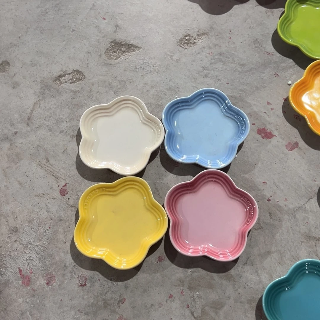 陶瓷 小梅花碟 黄 奶白 浅粉 天蓝色