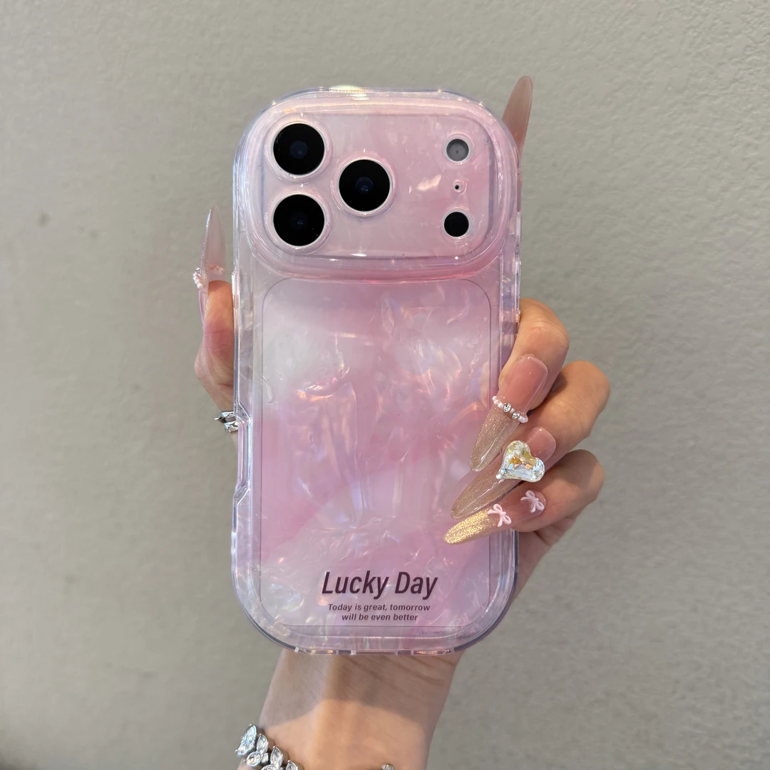 渐变粉贝壳纹适用苹果17promax手机壳iPhone16轻奢15时尚14防摔13