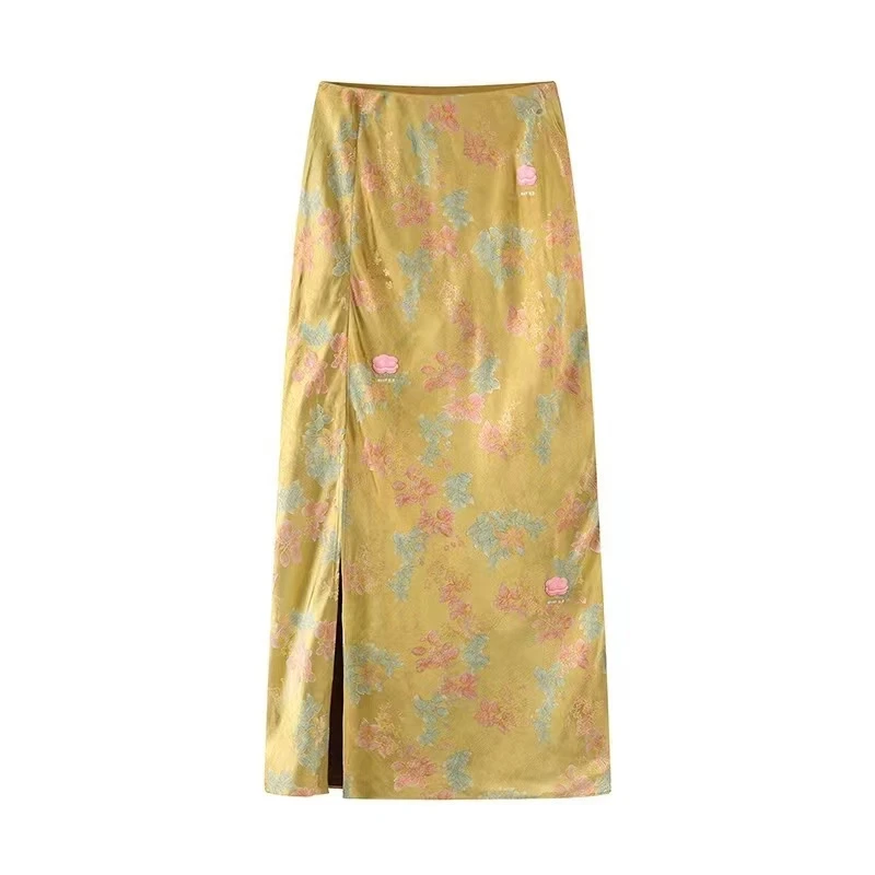 KS 8590-2025春季新款时尚百搭复古提花刺绣中长半身裙女