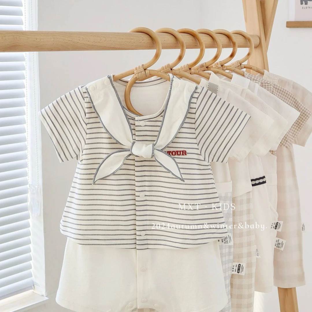 娃丽比夏季新款婴幼儿男宝宝短袖连体哈衣爬服外出服周岁超萌短爬