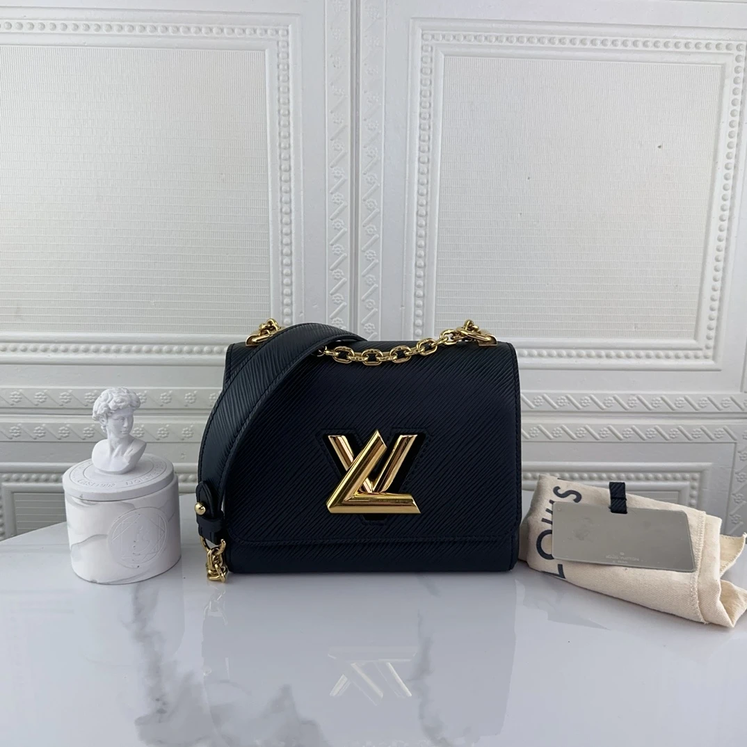 99新 LouisVuitton/路易威登 黑金twist水波牛皮芯片单肩二奢包包