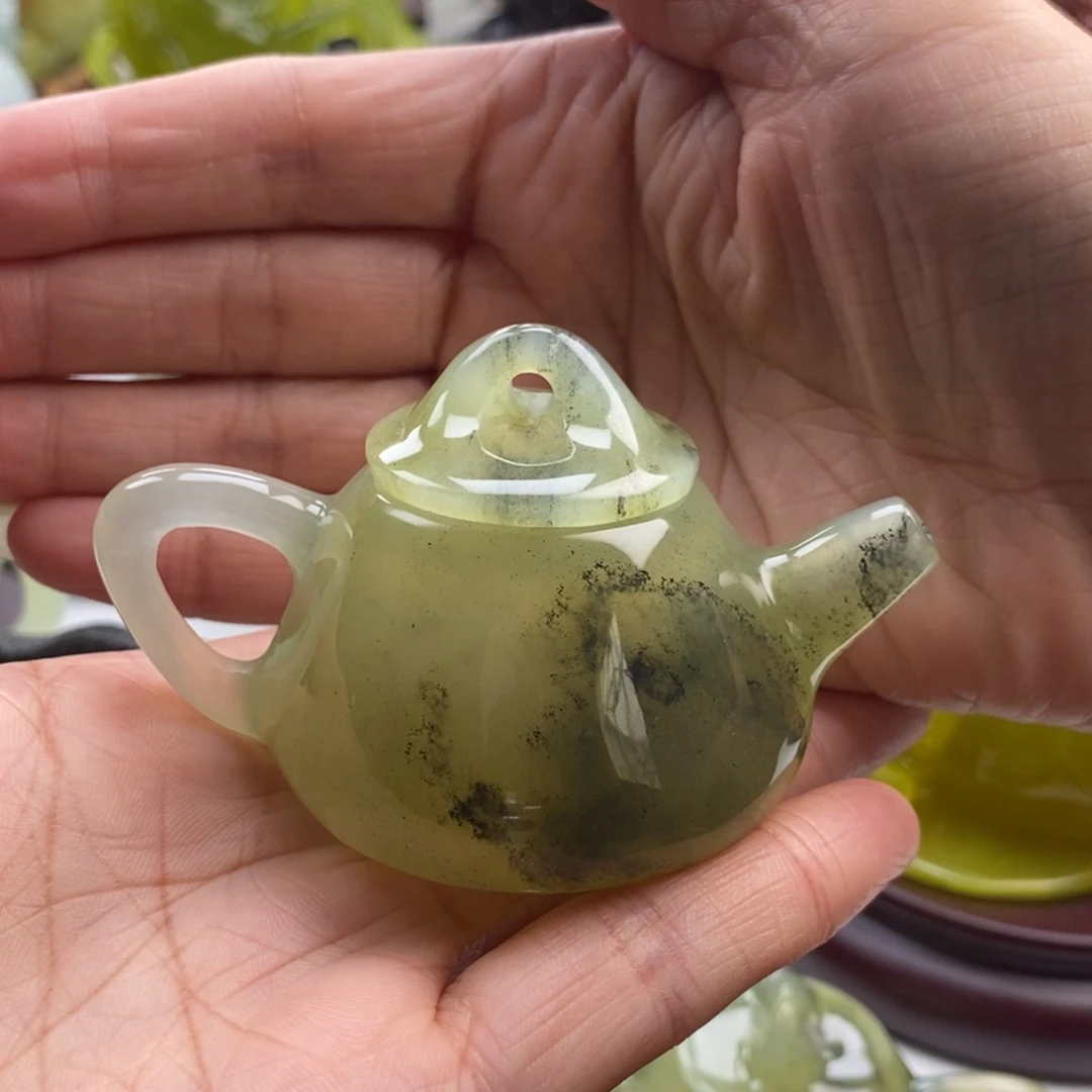 影***子岫玉未镶嵌四大名玉手把壶