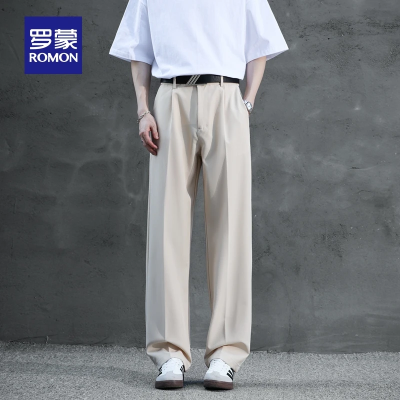罗蒙男士商务百搭西裤2025夏季薄款直筒长裤宽松职业正装休闲裤