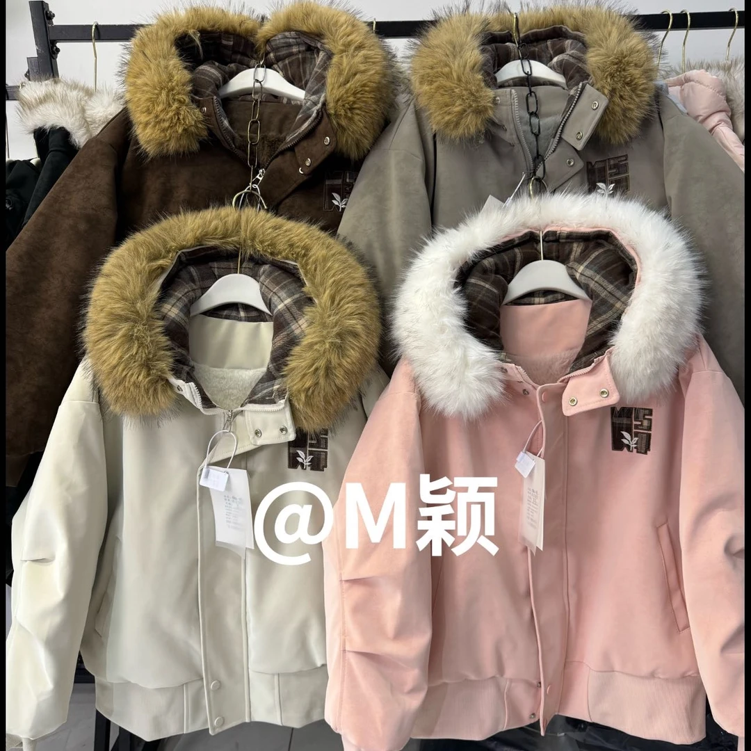 墨（超厚绒）格子字母拼接短款皮外套A192