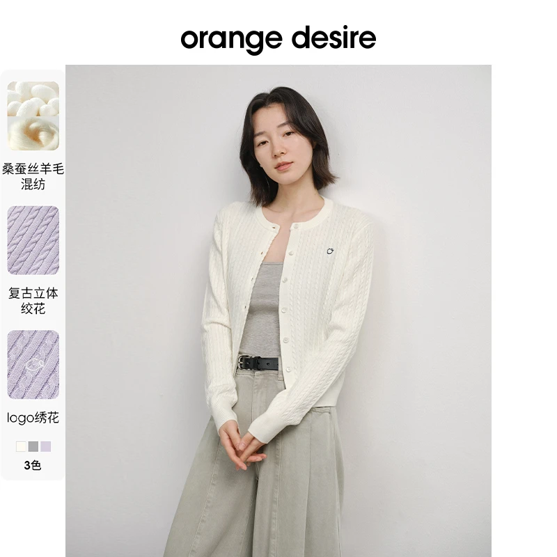 【奶油塔塔】orange desire圆领细绞花针织衫2025春季OD2ESKGA022