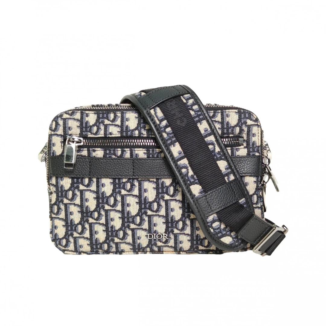 95新 DIOR/迪奥 【娇】 墨蓝色 帆布 银扣 2021相机包 22cm 722670
