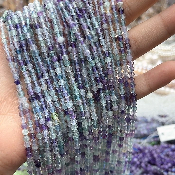 未镶嵌玛瑙/玉髓珠宝半成品一条3.5mm左右彩萤石刻面