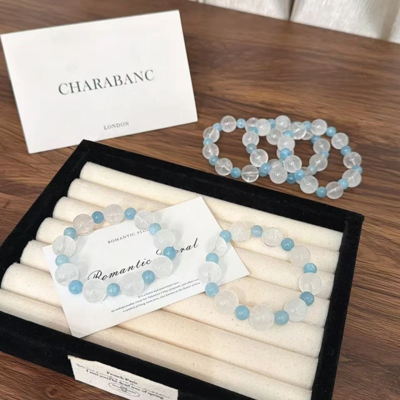 X1819[一番新雨 ]海蓝宝奶白晶手链高端轻奢手串多样性发一