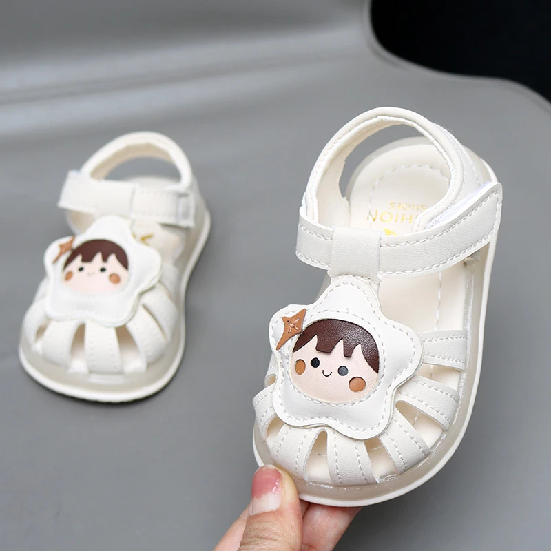 卡通风学步鞋女童纯色婴幼儿小童时尚夏季凉鞋软底防滑童鞋公主鞋