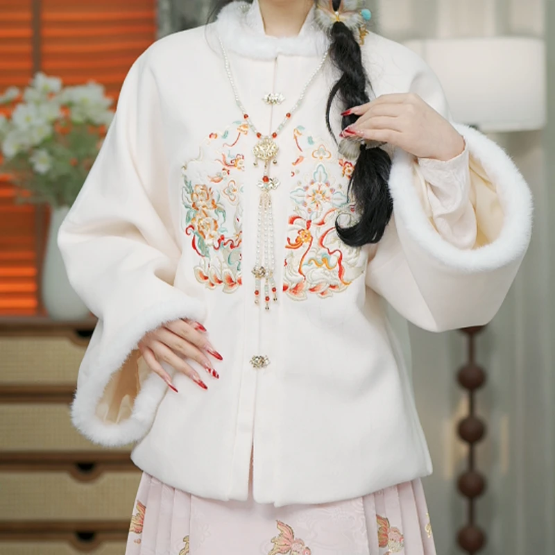 九尾狐-【披袄】明制对襟披袄汉服昭君袄毛呢外套女秋冬百搭