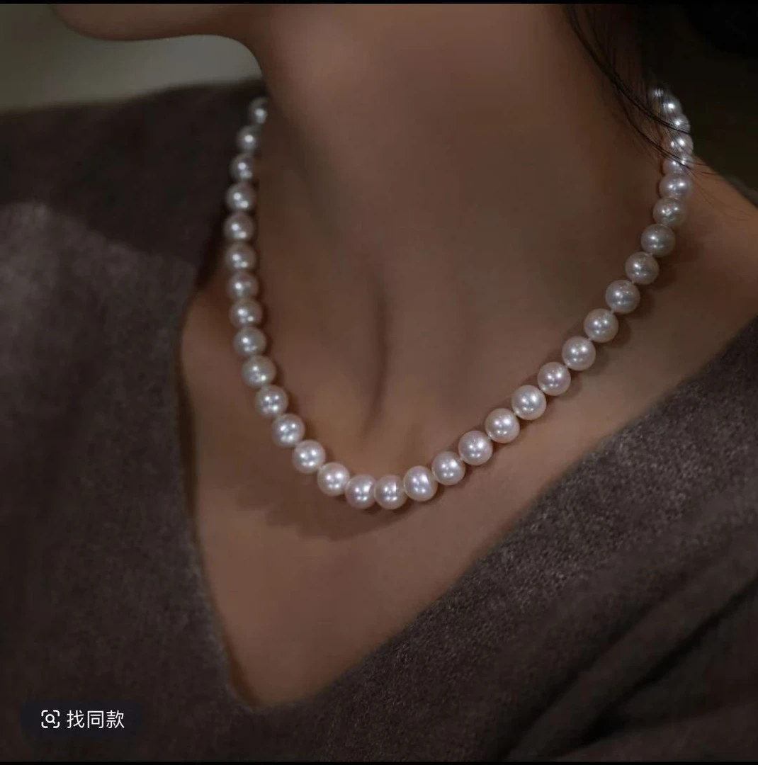 6-7-8近圆天然淡水珍珠项链女轻奢气质高级极强光毛衣链送妈妈链