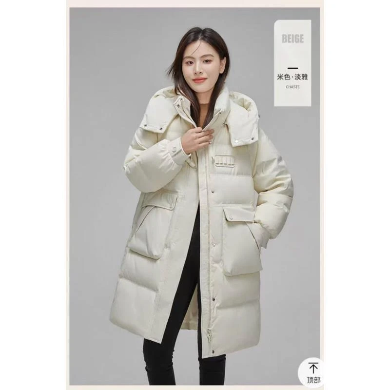 雪家90白鸭绒女薄款中长款韩版过膝保暖休闲连帽冬季女士8189