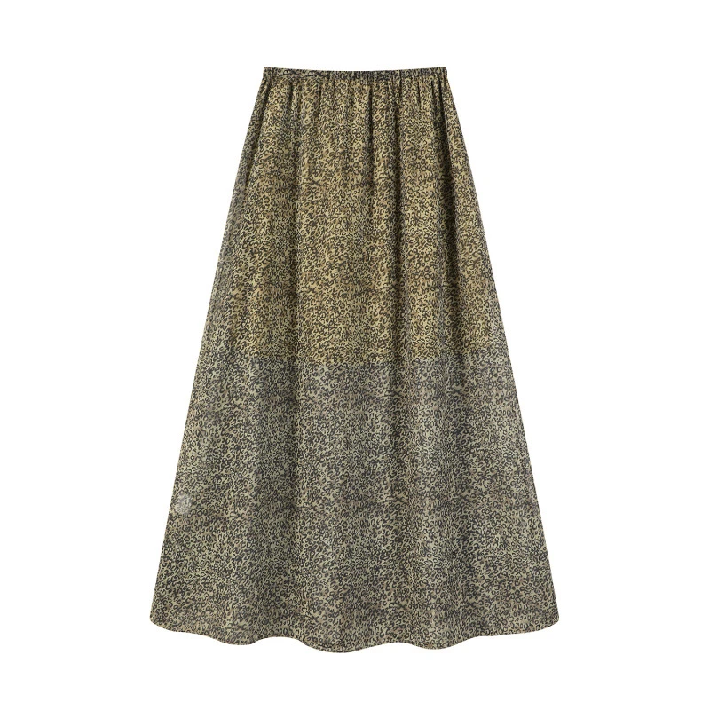 豹纹休闲风高腰辣妹风O型半身裙裙子女装印花lulu风气质百搭裙子
