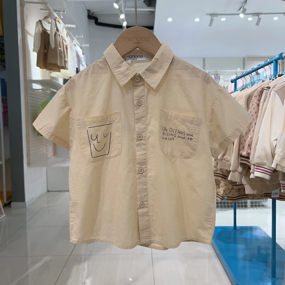 MOMOCO男童短袖衬衫2025夏季时尚口袋印花衬衫潮上衣75210234003