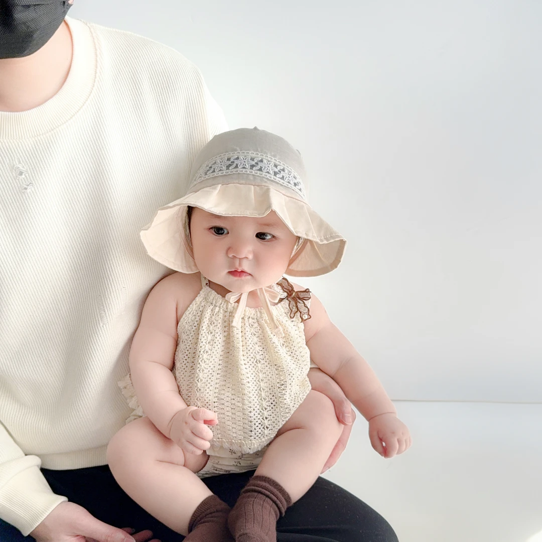 宝宝防晒帽夏季薄款透气遮阳帽女童遮阳渔夫帽甜美公主宫廷帽