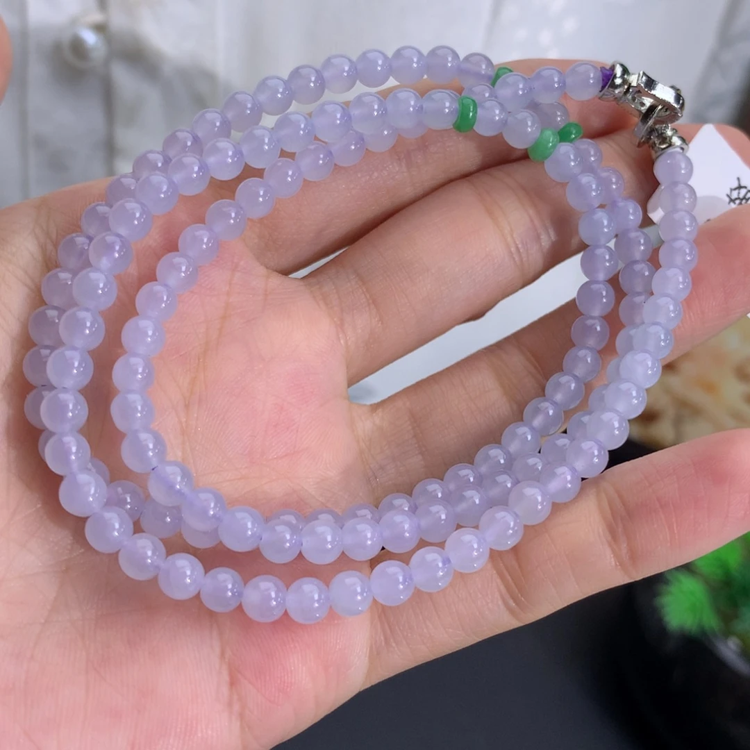 翡翠未镶嵌手串卡4.5冰胶紫项链