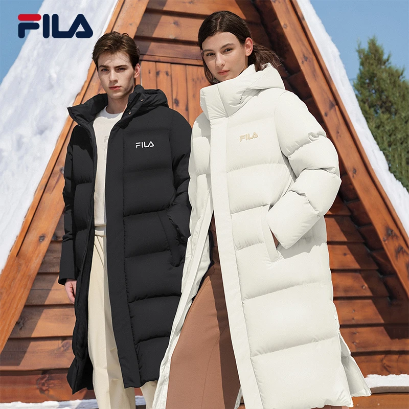 FILA 斐乐官方情侣款长款羽绒服2025冬新款休闲宽松保暖连帽外套