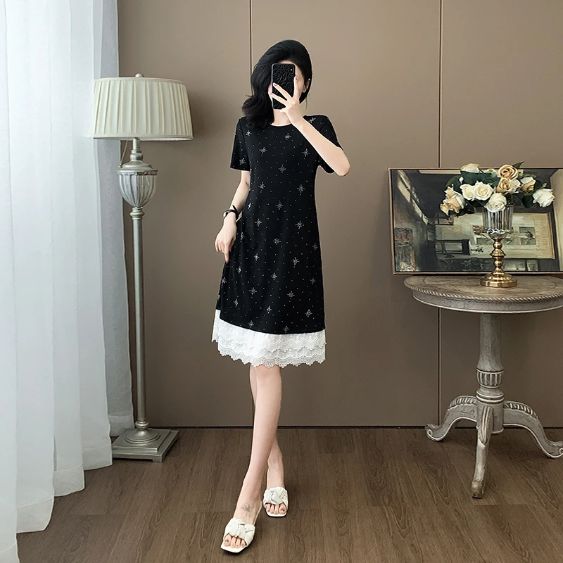 长裙夏季宽松连衣裙复古显瘦时尚套头裙子气质高级感圆领小黑裙