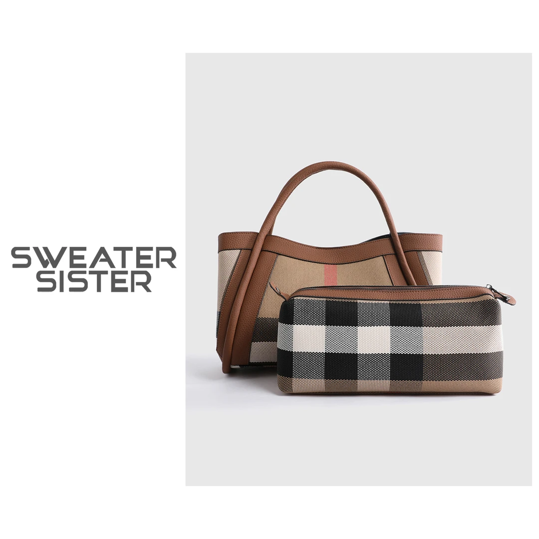 复古格纹子母包单肩斜挎手提包女824-1087