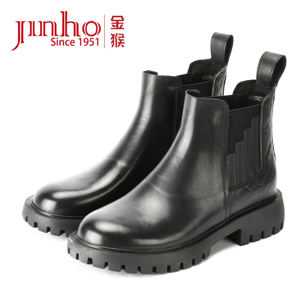 Jinho/金猴秋季新款切尔西女靴牛皮软皮舒适女鞋短靴U4800423A