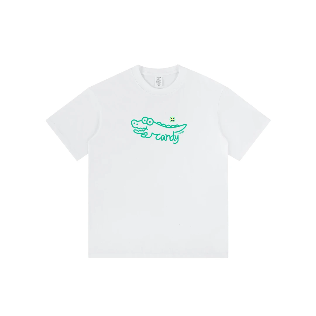 小鳄鱼印花短袖t恤男生夏季2025新款纯棉圆领宽松休闲百搭上衣tee