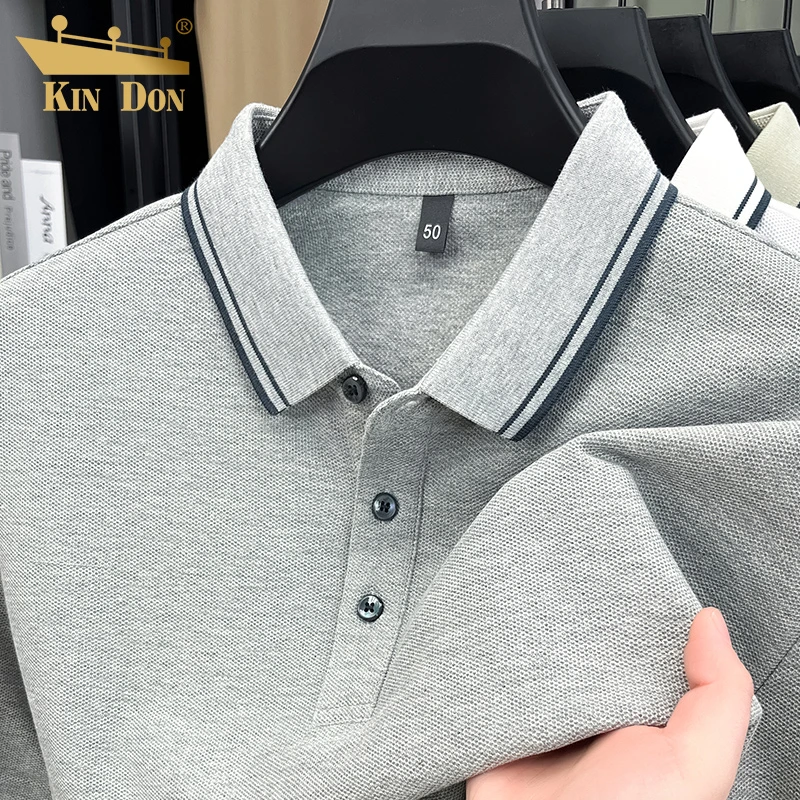 金盾100%纯棉男士短袖t恤2025夏季新款翻领纯色商务休闲POLO衫潮