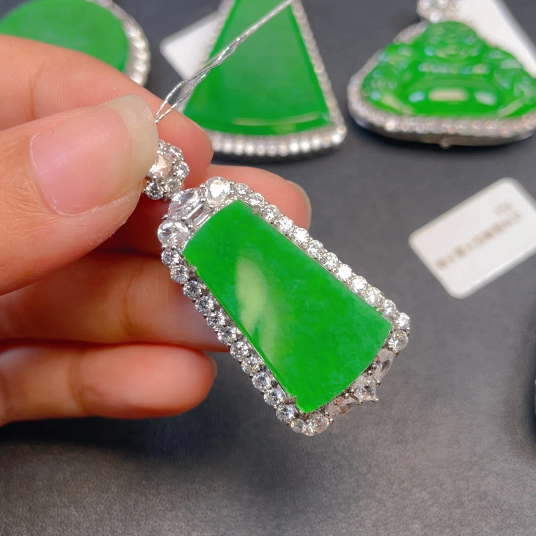 吊坠(不含链)银S925镶嵌翡翠