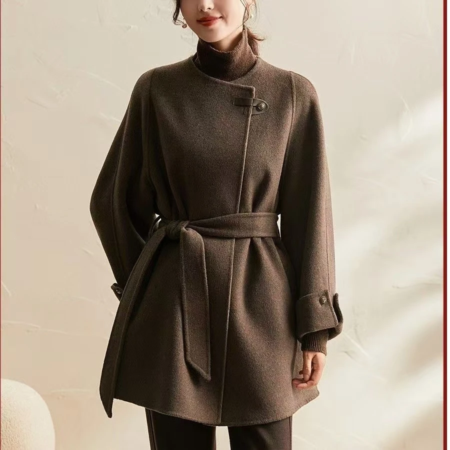 2288-2时尚网红双面呢春季百搭大衣气质中长款外套