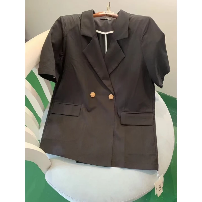 Q001纯色休闲宽松短袖西装外套~2025春装新款女装