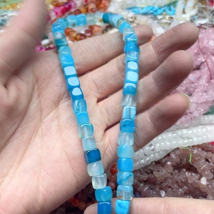 玛瑙/玉髓合金珠宝半成品一条7mm玛瑙方糖