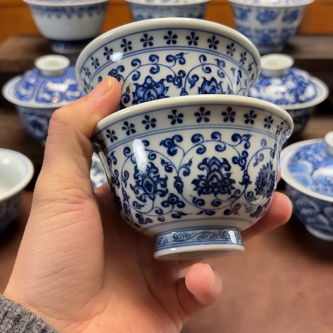 灯***园景德镇纯手工手绘缠枝莲压手杯