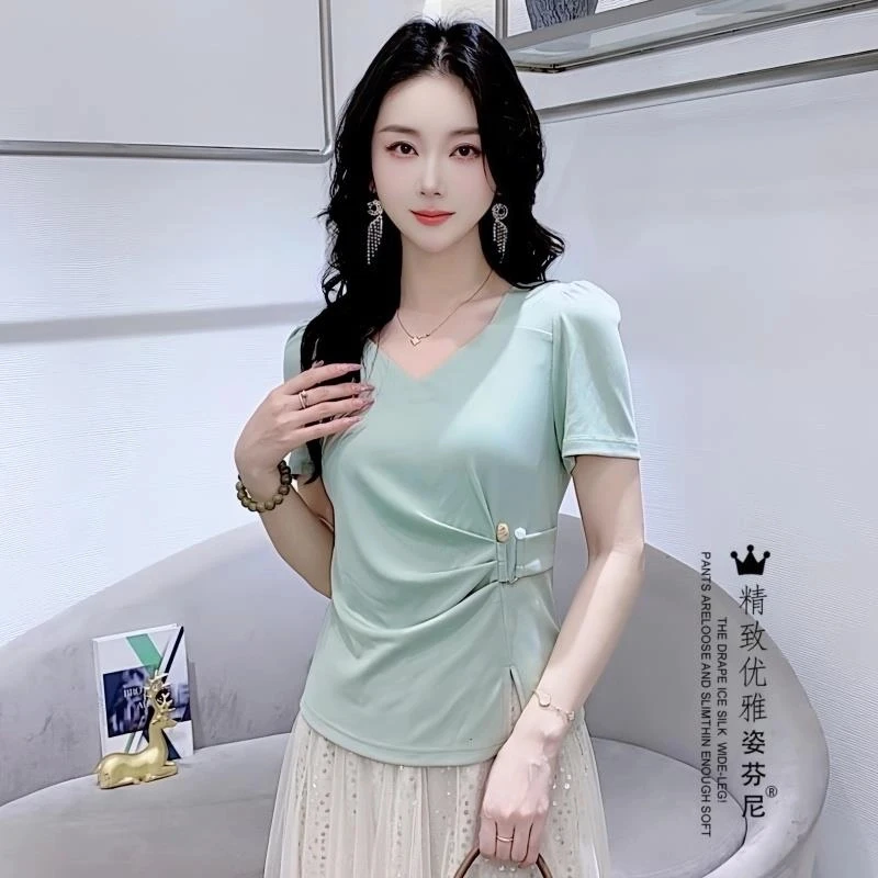 时尚短袖T恤女夏季新款不规则甜美减龄体恤衫小个子百搭洋气上衣