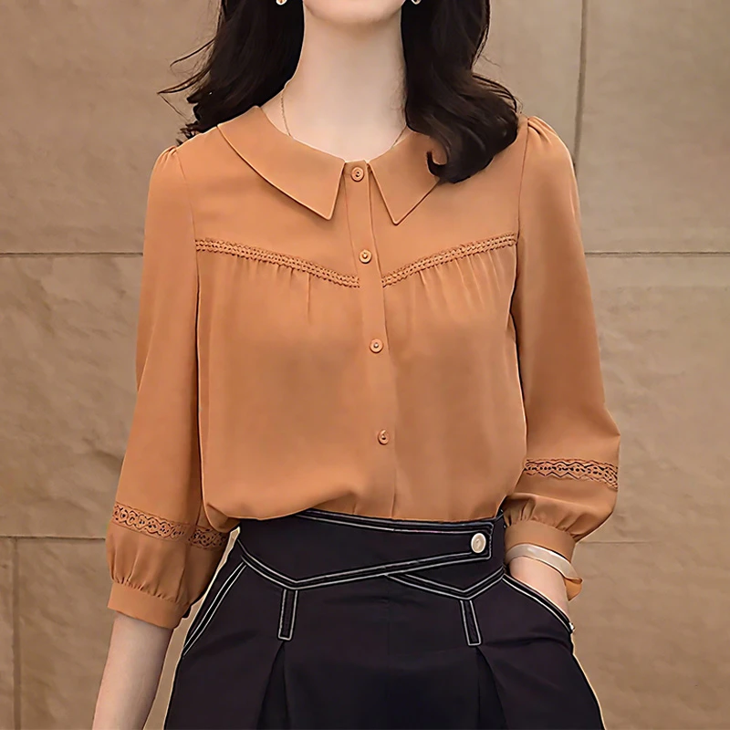 高端橘色正肩衬衫女2025夏季轻奢高级感洋气减龄宽松休闲显瘦上衣
