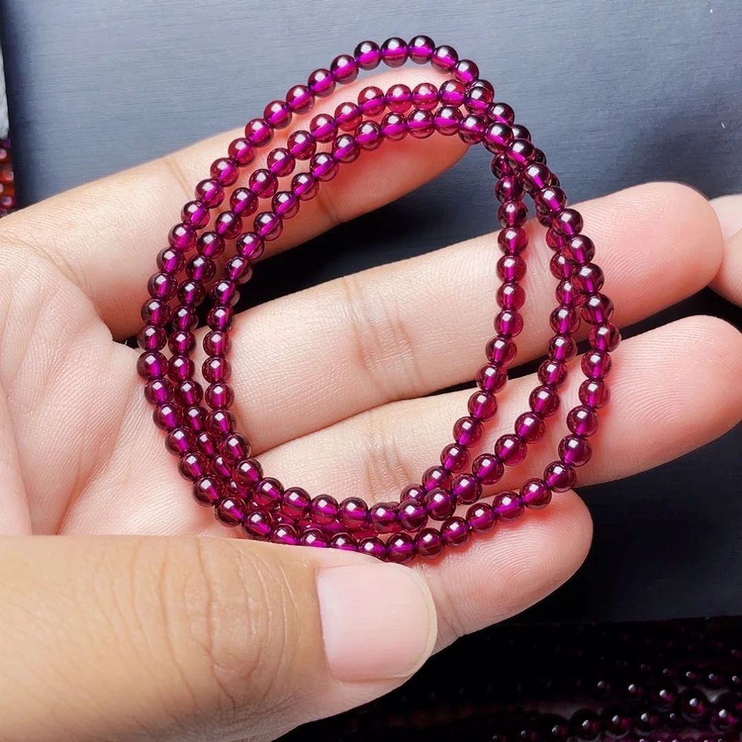 石榴石手链未镶嵌归*4.1MM毕业级紫牙乌三圈天花板10A级