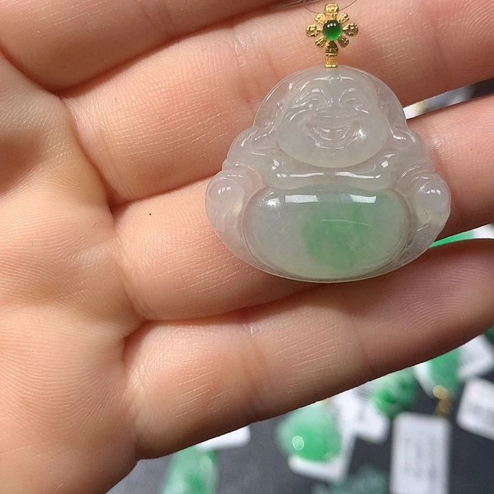 翡翠挂件18K金镶嵌我