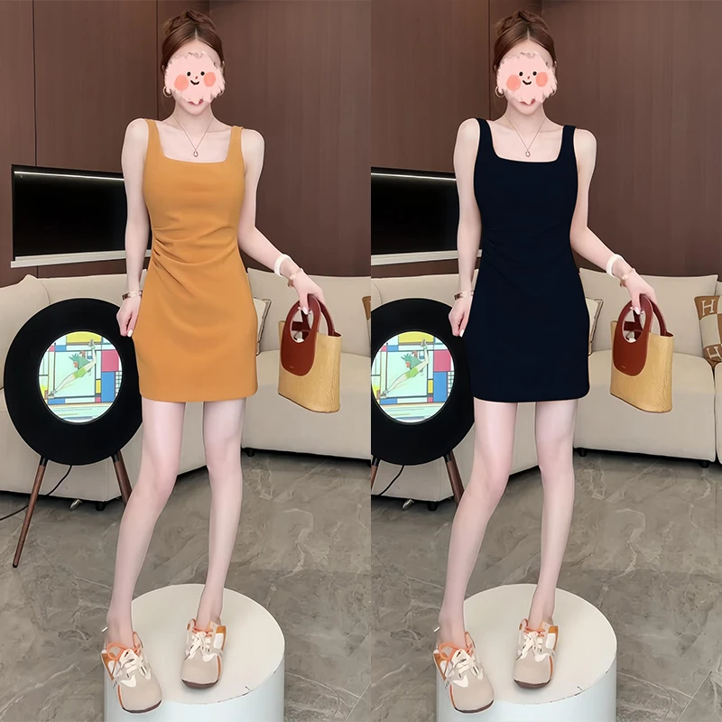 修身吊带连衣裙多巴胺服装晚宴场合女装夏季无袖修身短裙收腰裙子