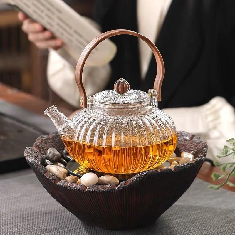 玻璃茶壶养生泡茶茶水分离提梁壶可明火耐高温煮茶壶围炉煮茶壶