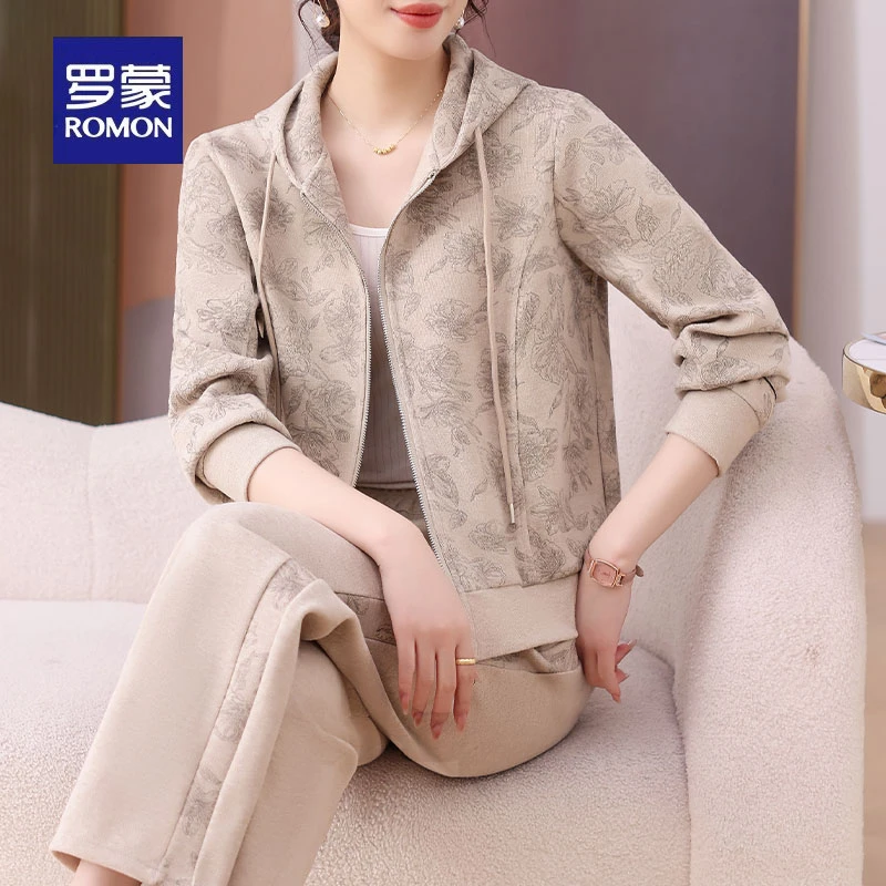 罗蒙中年妈妈秋装外套2025新款中老年运动套装女春秋休闲上衣套装