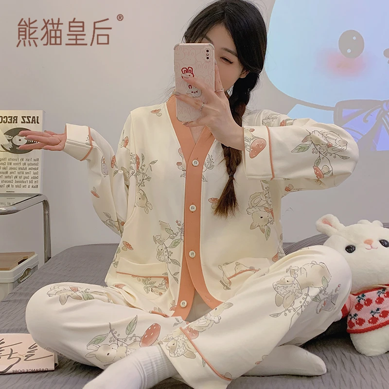 哺乳睡衣月子服夏季薄款产后孕妇睡衣女春秋季产妇喂奶家居服套装