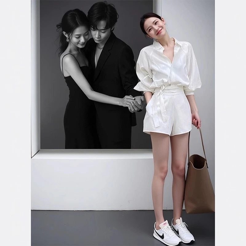 白色衬衫套装女2025夏新款气质干练高级感休闲防晒上衣短裤两件套