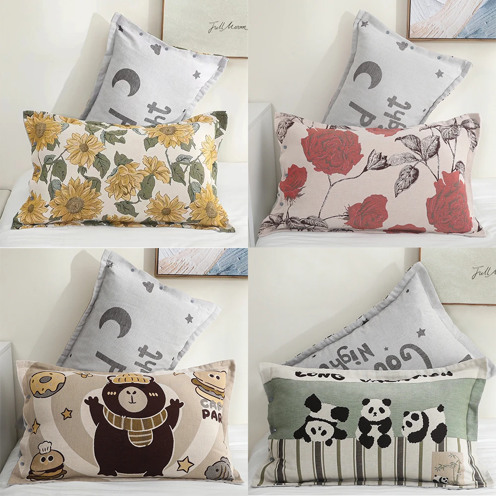 侧开按扣纯棉枕套48*74cm一对AB面枕头套全包吸汗透气防头油家用