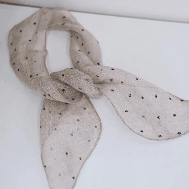 夏款波点亚麻小领巾文艺百搭女士夏季小丝巾发带配饰