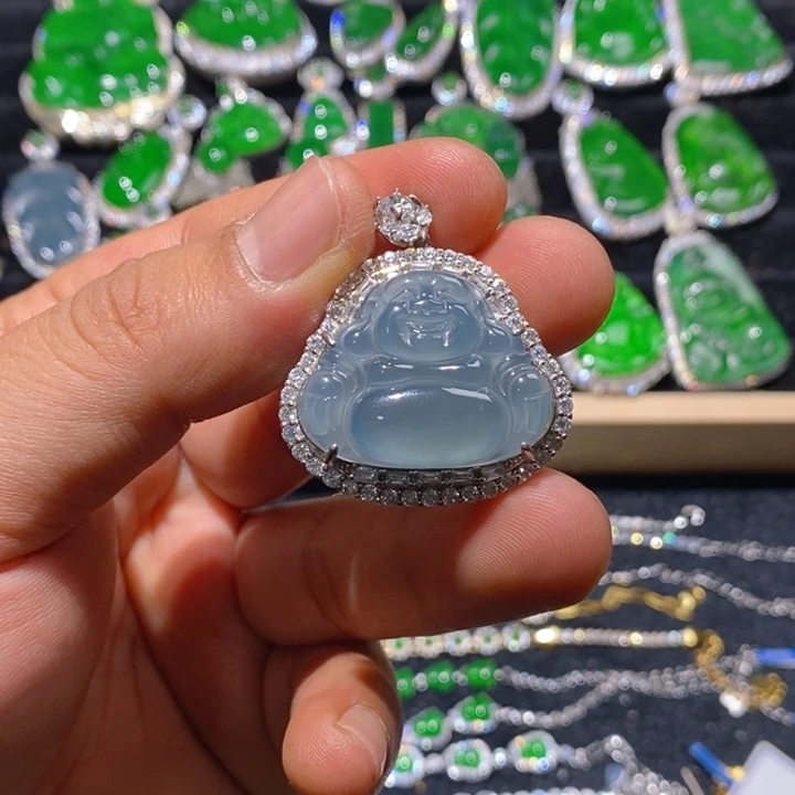 翡翠颈饰银S925镶嵌天然A货翡翠