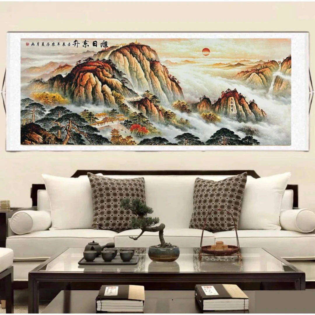 2.8米✖️96泰山旭日东升卷轴挂画