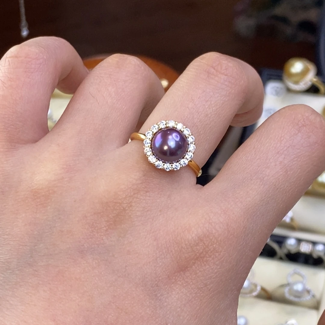 戒指银S925镀金镶嵌淡水珍珠微瑕