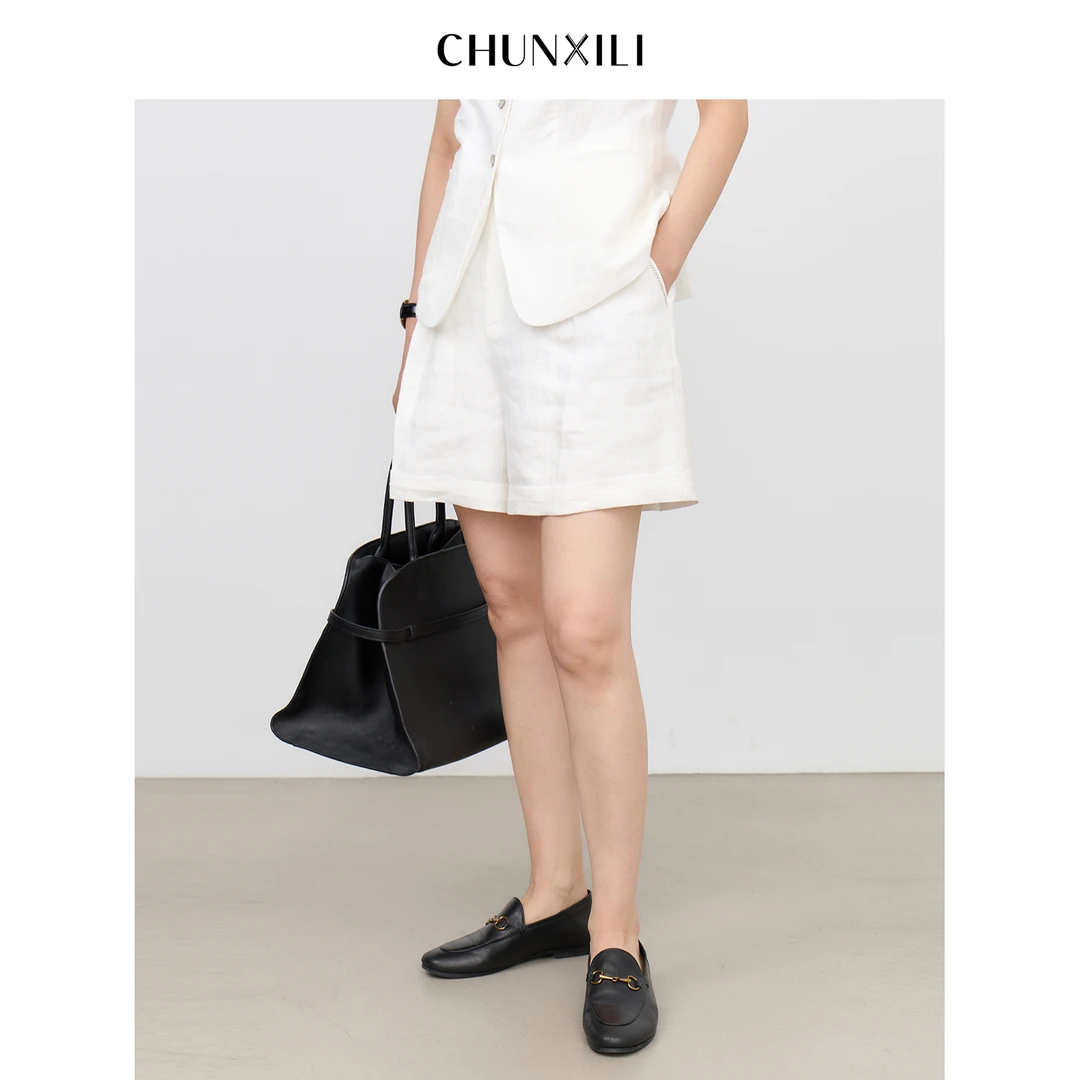 CHUNXILI/春熙里 极简老钱风松弛感亚麻短裤D04K52033