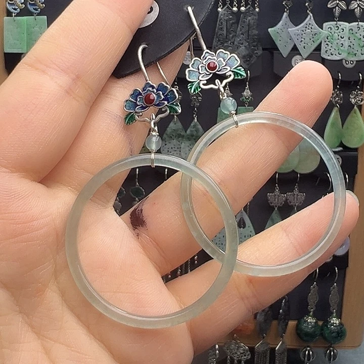 阿***店翡翠银S925镶嵌耳饰