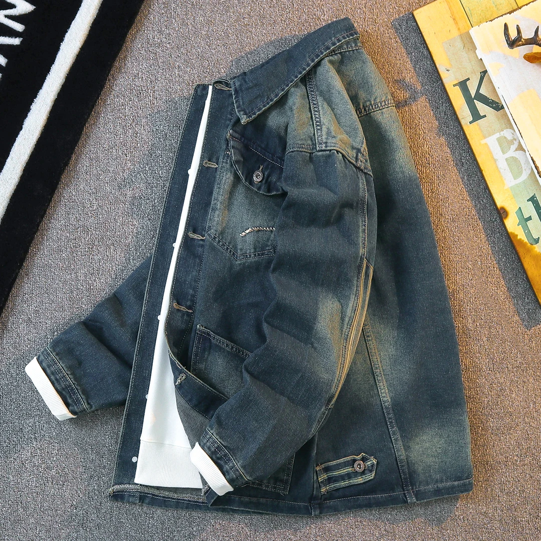 牛仔外套男春秋款潮牌痞帅潮流宽松高级感美式复古宽松工装夹克男