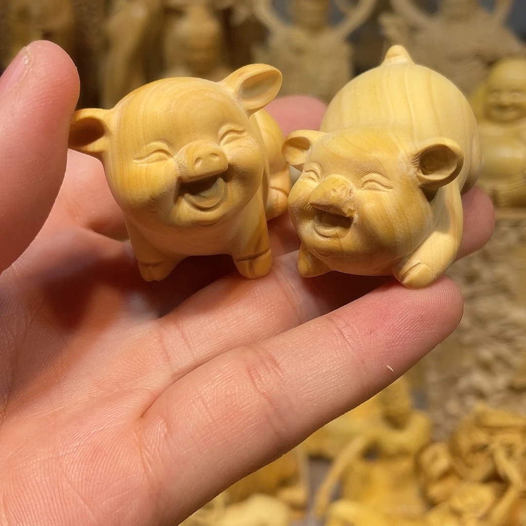 黄杨木瑕疵福猪一对