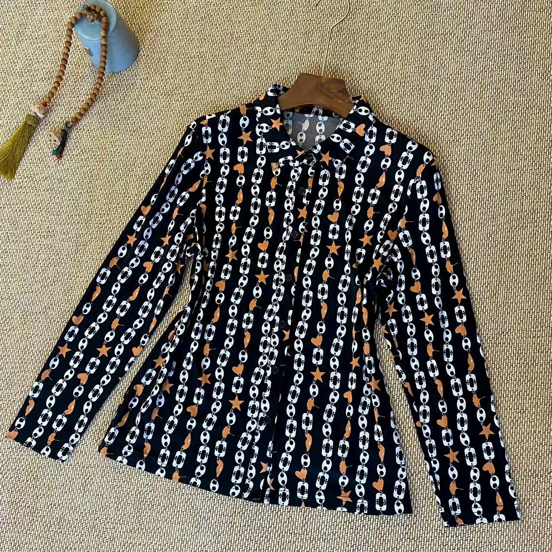 知羽.香云 早秋重磅针织桑蚕丝衬衫领气质大方长袖开衫ZY3831